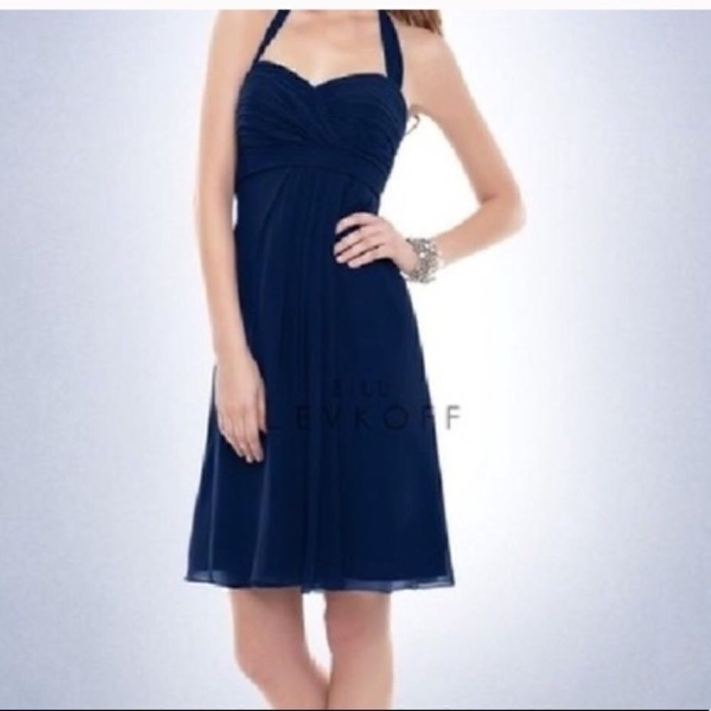 NWT Bill Levkoff Blue Chiffon Halter Dress
